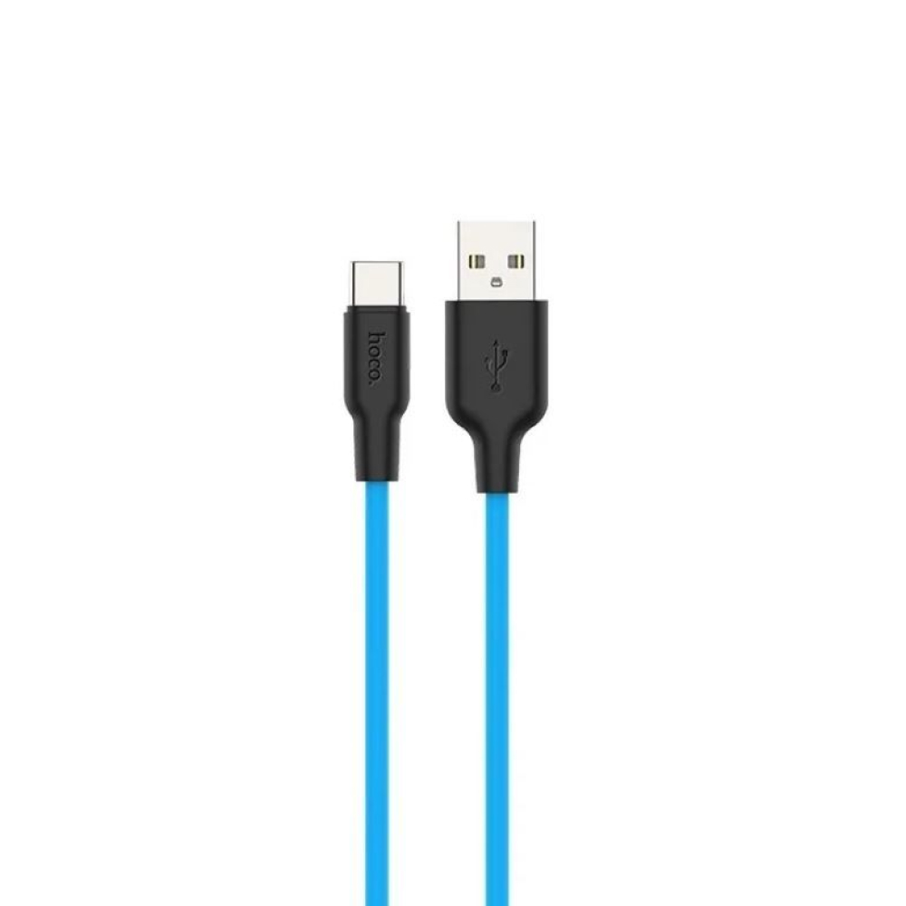 Кабель HOCO X21 Plus USB Type-C cable, 1м, 2.4A, чёрно-голубой